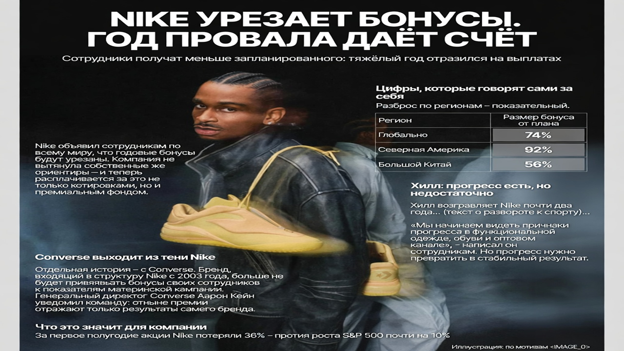 Nike урезает бонусы. Год провала даёт счёт